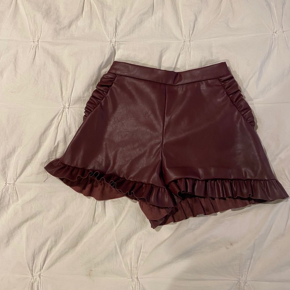 Cranberry pleather shorts